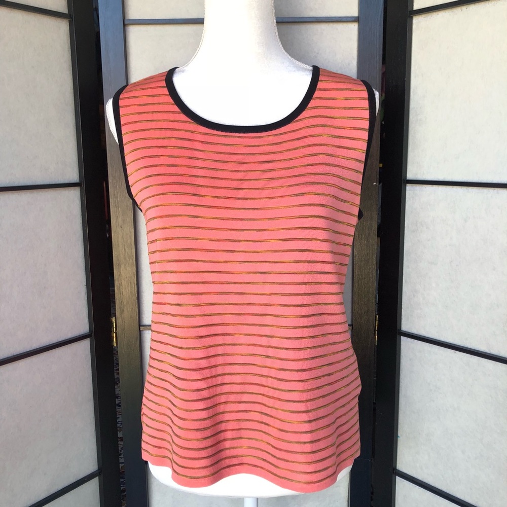 Misook Salmon Black Stripe Sleeveless Top Small